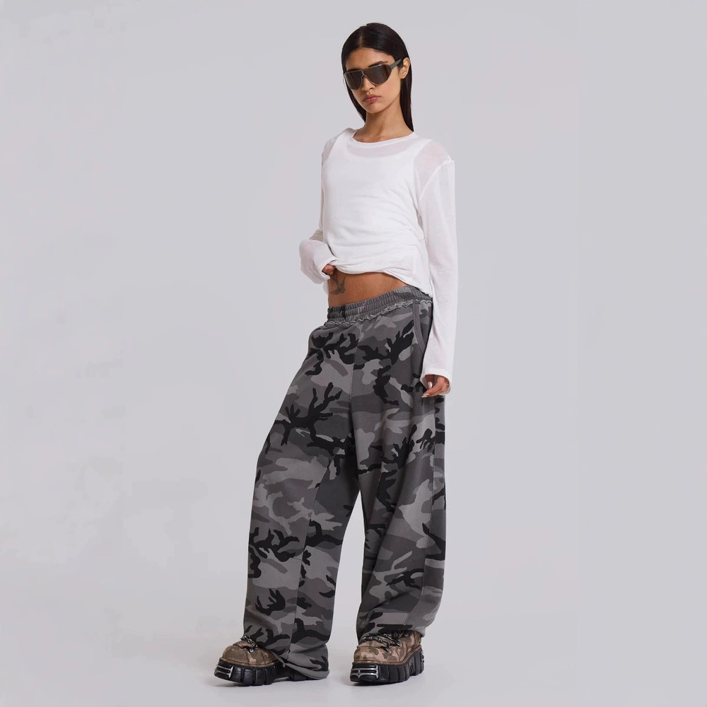 Zara Camo Print Unisex Sweatpants Loose Straight Wide Leg Retro Street